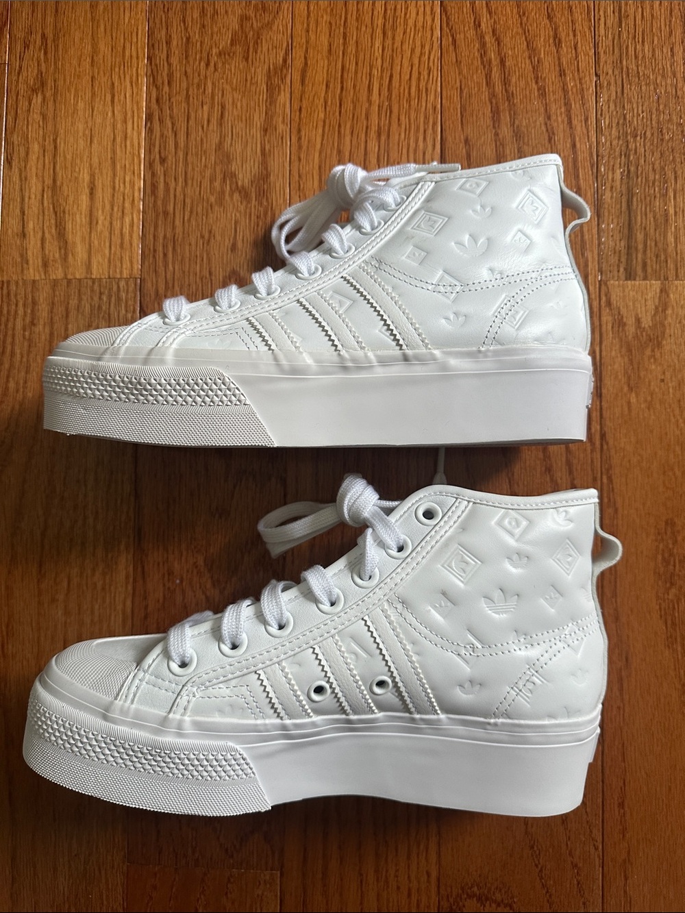adidas Women's Nizza White High-Top Platform Sneakers — Embossed Detail